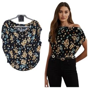 Lauren Ralph Lauren Floral Draped Neck Jersey Blouse Stretch large off shoulder